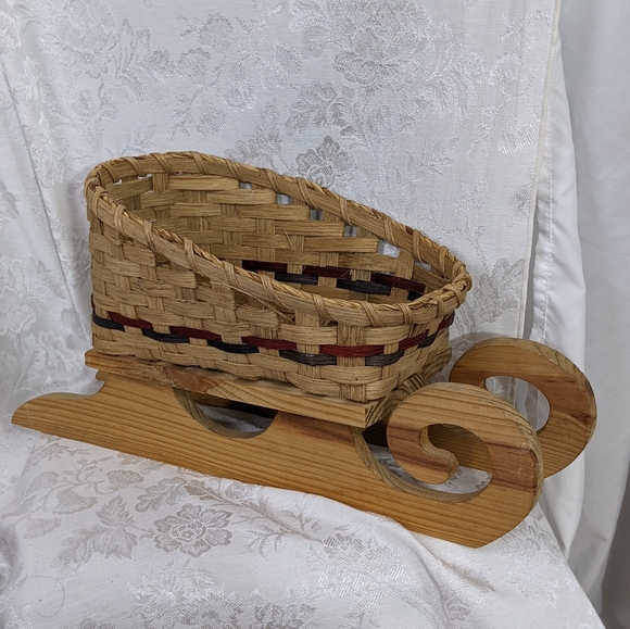 🎄 LTD Commodities NIB 1997 Santa Sleigh wood straw brown vintage - Picture 1 of 12